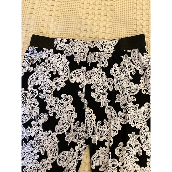 INC Palazzo Wide Legged Cropped Ankle Pants Size XL Black White Paisley Stretchy - Picture 8 of 11